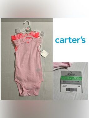 🆕CARTER’S - 18M - NWT - INFANT GIRLS 3PK CORAL PINK WHITE ONESIES / BODYSUITS